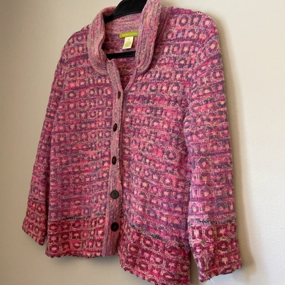 💜Sigrid Olsen Pink Multi Knit Button Cardigan size medium - Picture 2 of 7